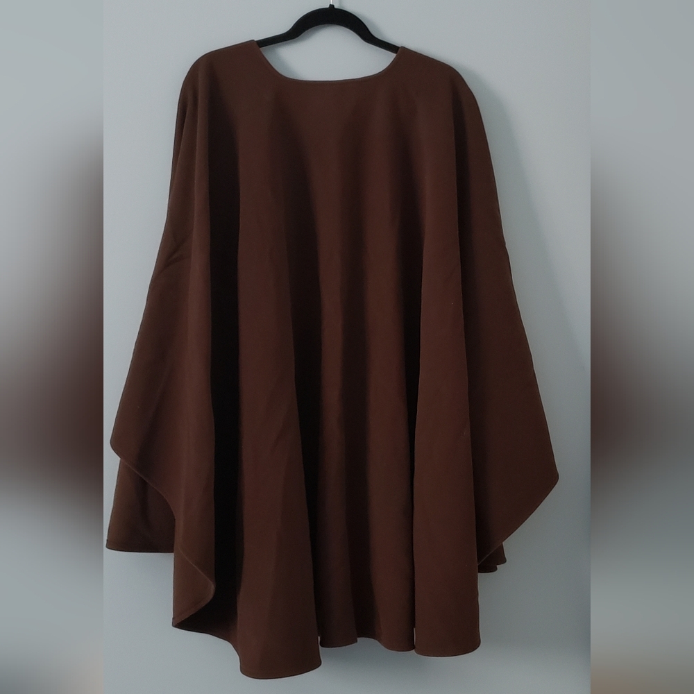 Woman's Brown Wool Cashmere Poncho Cover Up - Picture 2 of 3